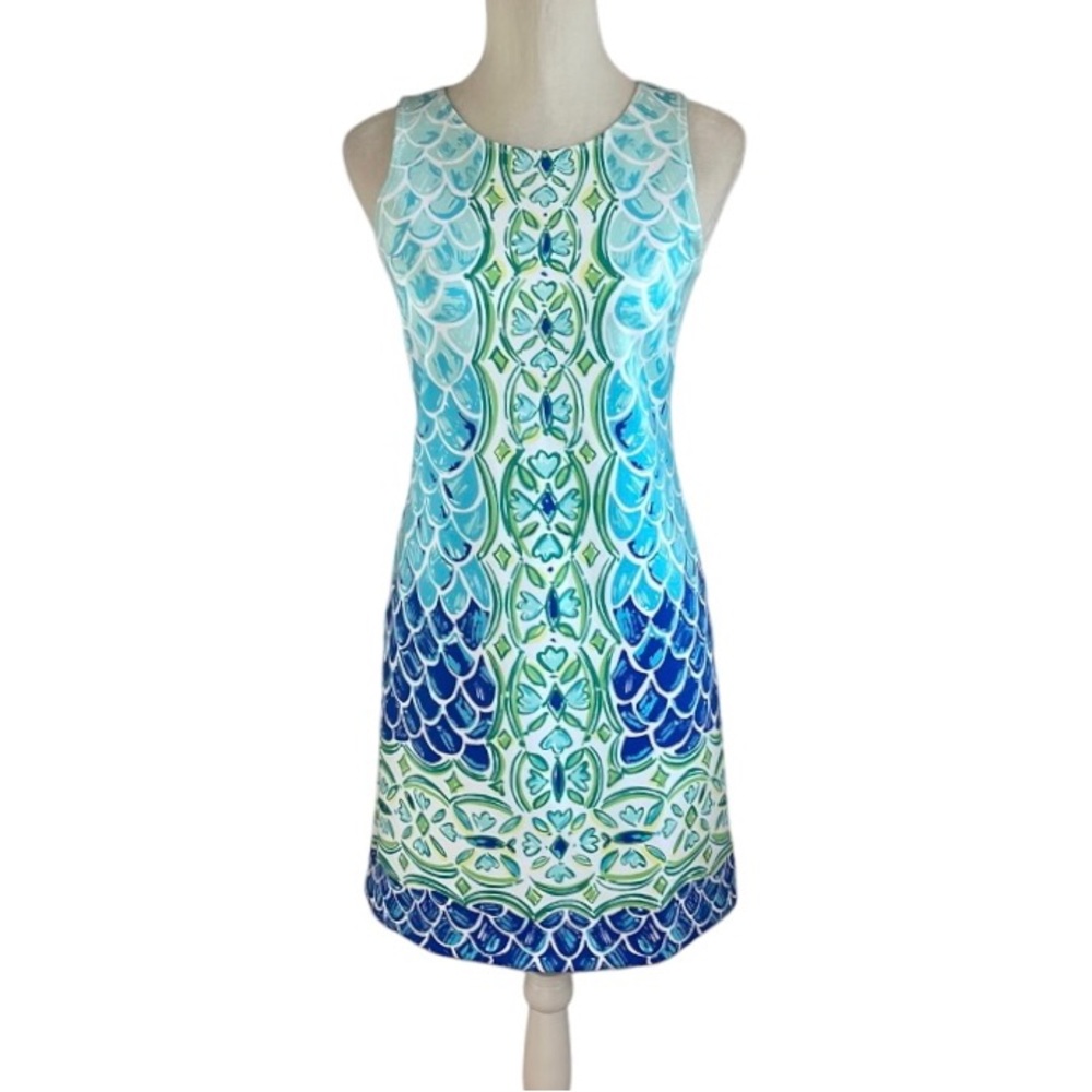 Lily Pulitzer Perla Scuba Dress Size Small Mermaid Scales Green Blue